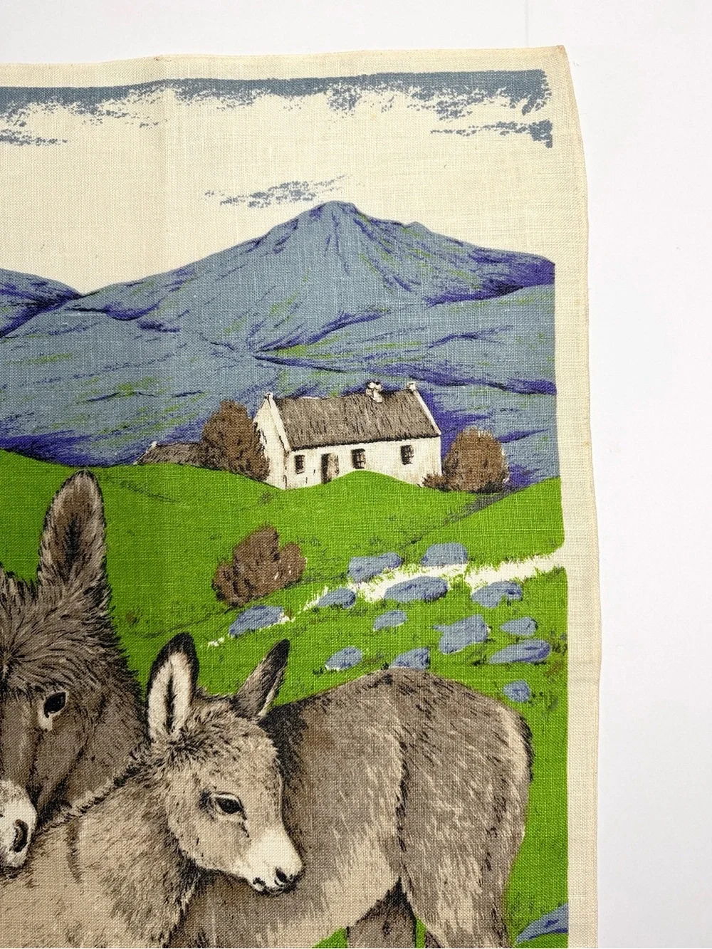 New Vintage Irish Linen Tea Towel Donkey and Foal 20x30